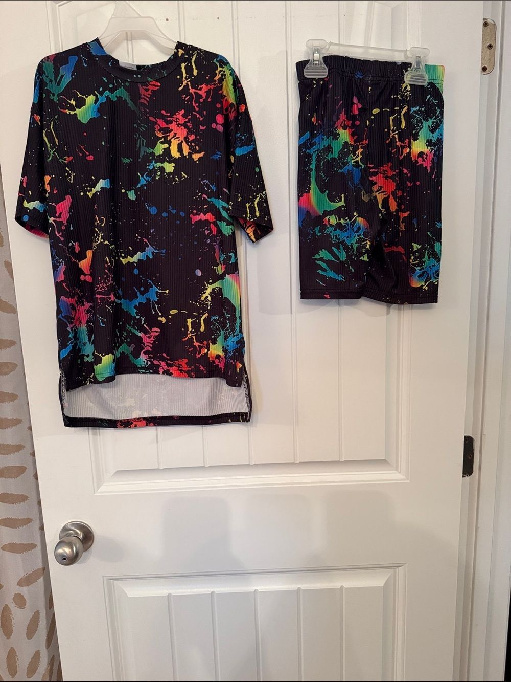 Neon Paint-Splash Active Tee & Shorts Set - Black Base